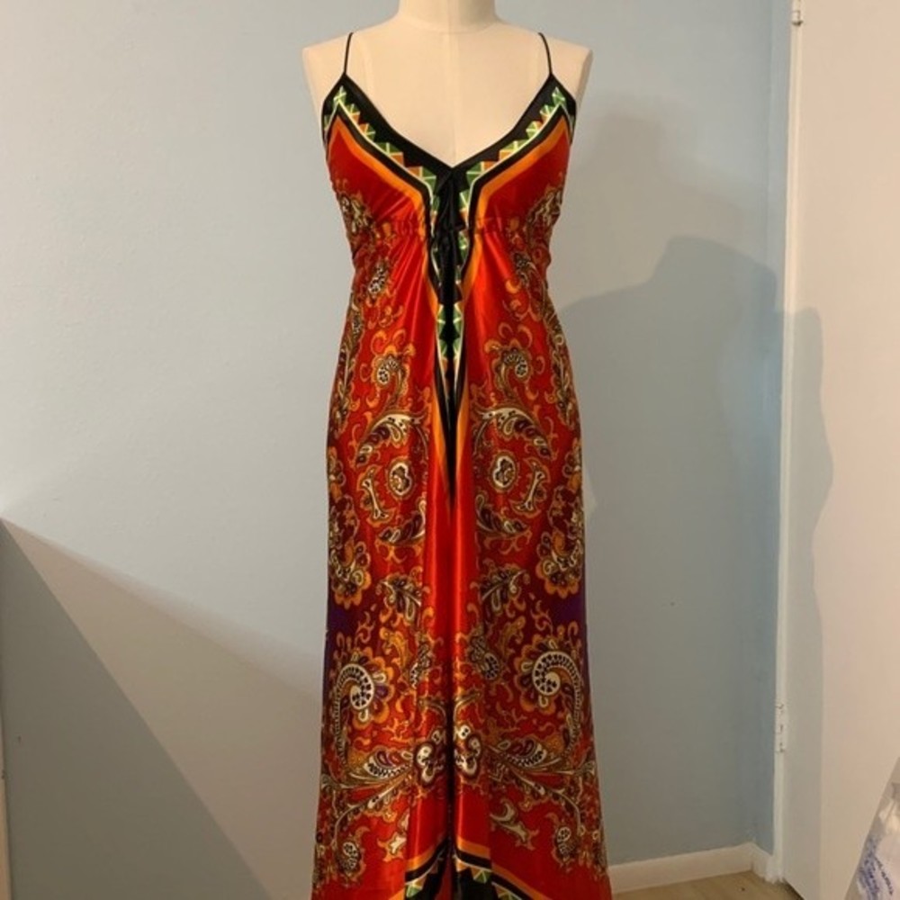 Colorful Satin Scarf Handkerchief Midi Maxi Dress